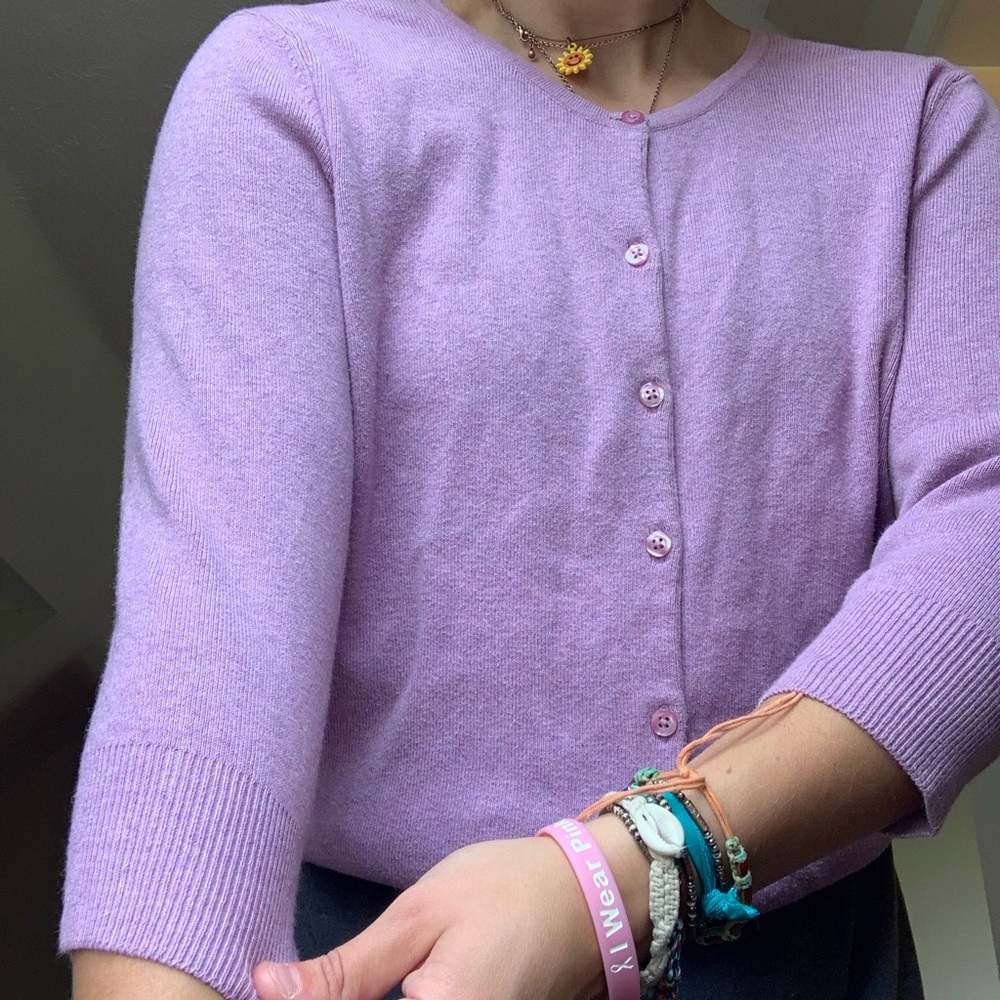 Purple button up fleece sweater